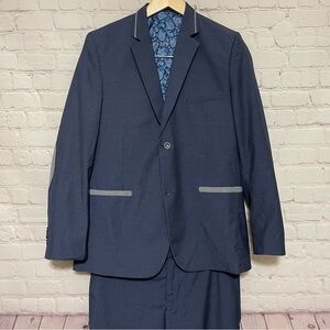 Tazio 3 Piece Skinny Fit Suit - Lightly Textured Blue/Gray Sz16 (teen)
